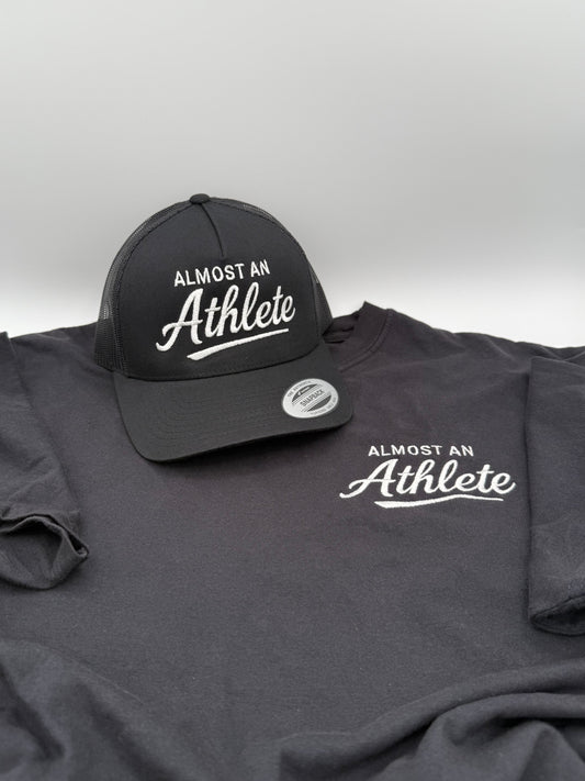 Almost an Athlete Set – Black Hat + Black Tee