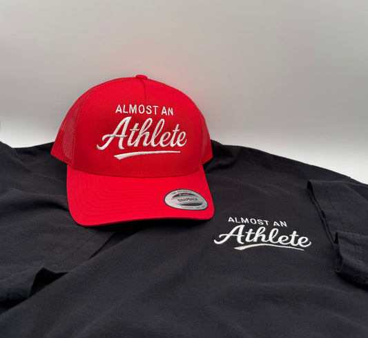 Almost an Athlete Set – Red Hat + Black Tee