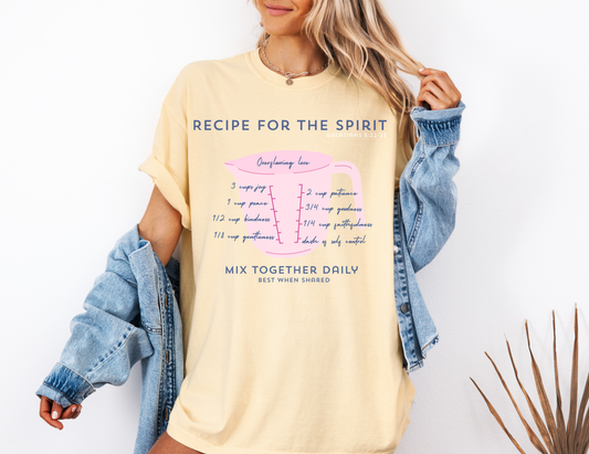Model wearing recipe for the spirit yellow tshirt